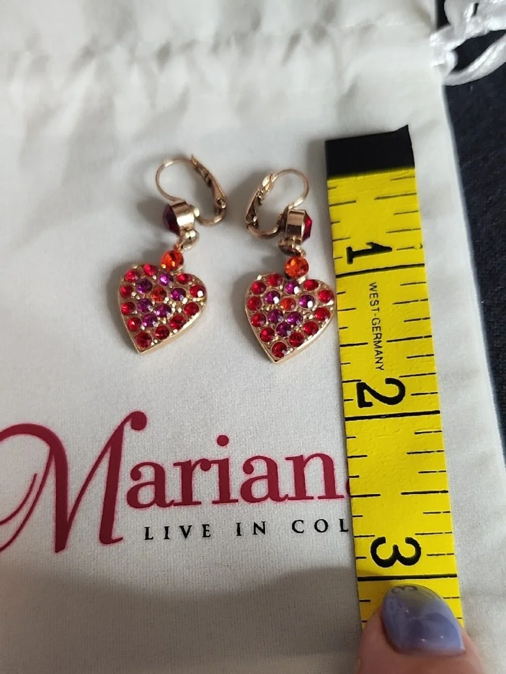 Mariana Gold-Tone Swarovski Red and Fuchsia Crystal Heart Drop Earrings